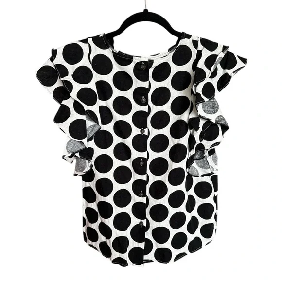 Who What Wear Polka Dot Flutter Sleeve Linen Blend Shirt Top XS - Picture 4 of 6